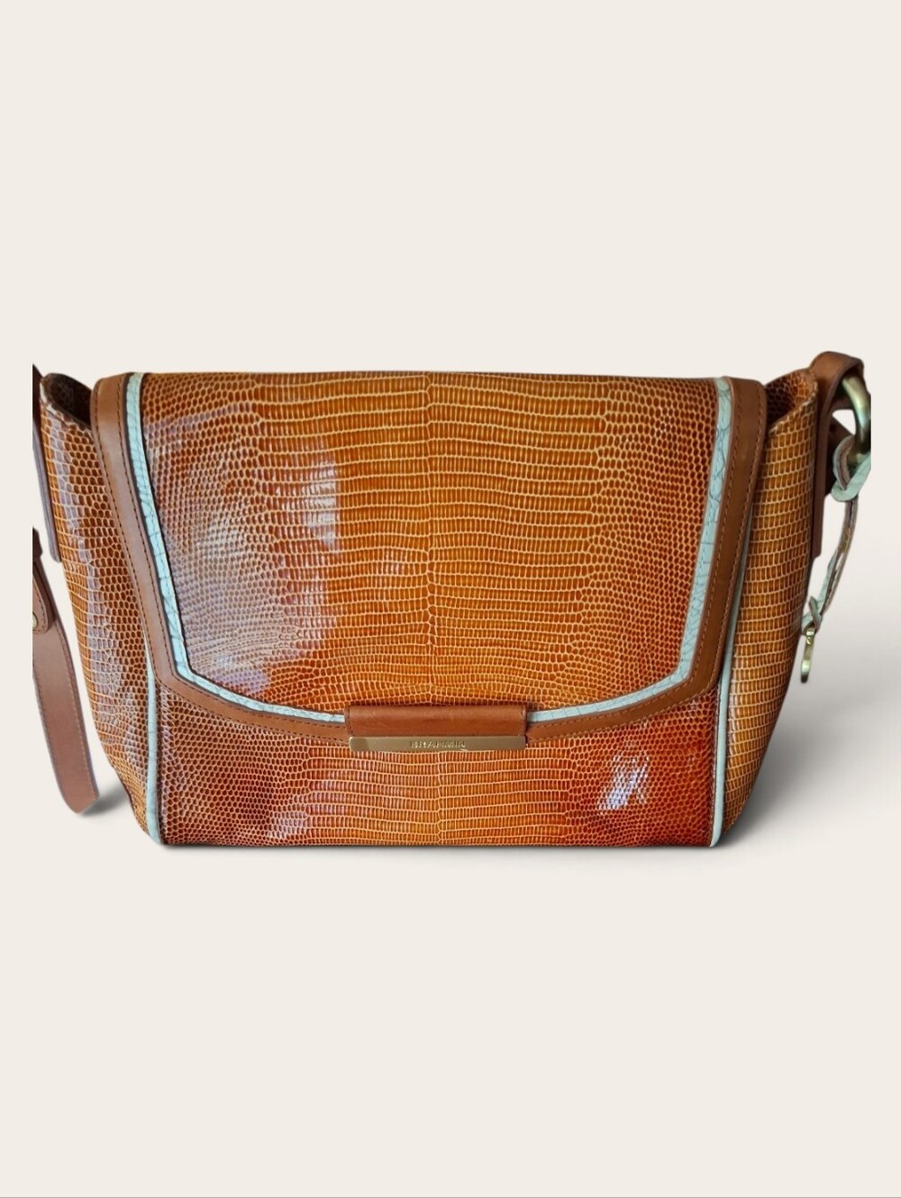 Brahmin Croc Embossed Leather Sloane Flap Crossbody Bag